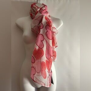 NOLLIA VALENTINES PINK HEARTS ALLOVER PRINT SHEER LIKE WRAP SCARF POLYESTER O/S